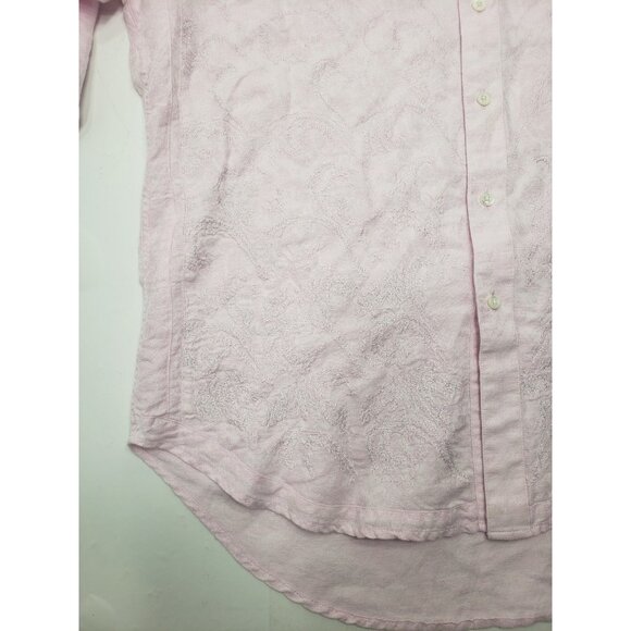 Robert Graham Mens Pink Linen Embroidered Long Sleeve Button Down Shirt Size XL - Picture 8 of 16